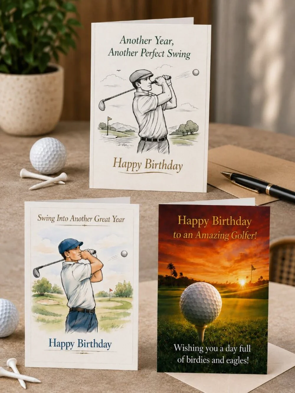 Set of 6 Golf Birthday Cards 5x7 – Assorted Golfer Greeting Cards – Envelopes In
